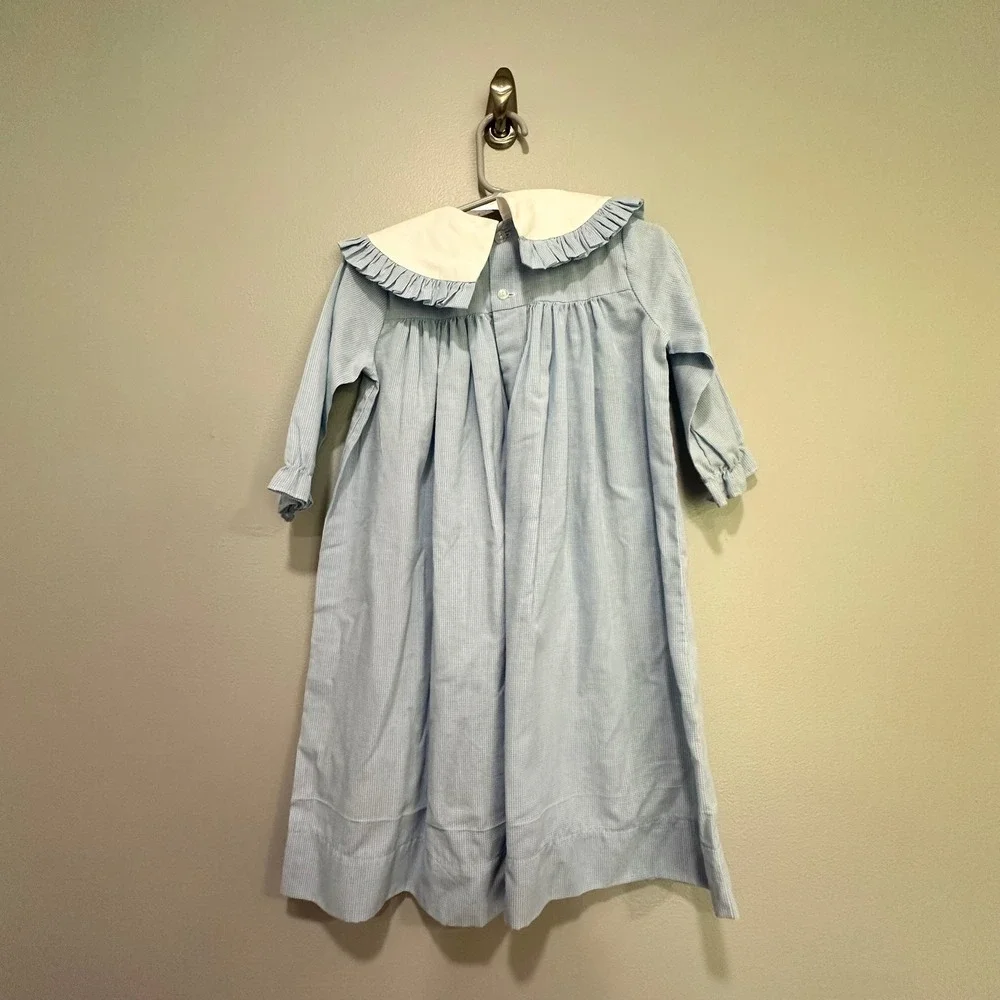 Daisies Doodlebugs Baby Blue Gingham‎ Dress Ruffle Collar Monogrammed 24 Month